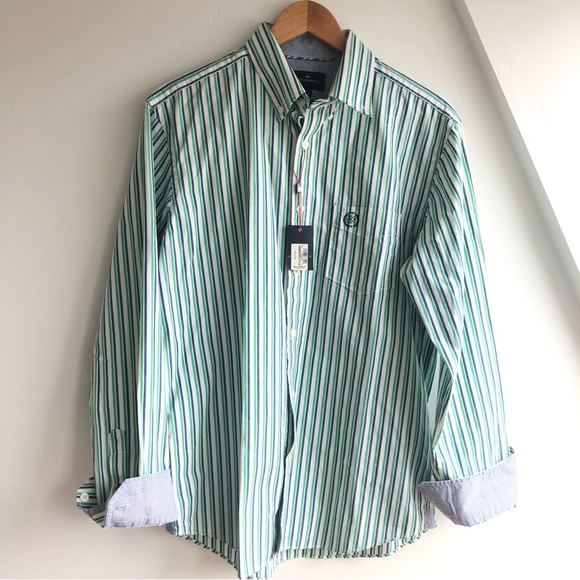 M&S BLUE HARBOUR Regular Fit striped button down dress shirt Sz M - Picture 10 of 12